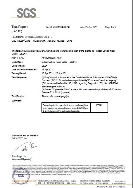 Test Report for Indoor LSZH cable - QINGDAO FOCONEC TECHNOLOGIES CO., LTD.