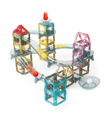 China Building Toy 74pcs PULL BACK Magnetic Marble Run Toys Building Blocks Kit For Children for sale