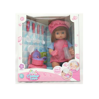 China Educational Toy 16 Inch American Cook Toy Girl Doll With Pretend Play Kitchen Accessory And Drink Bubble Function for sale