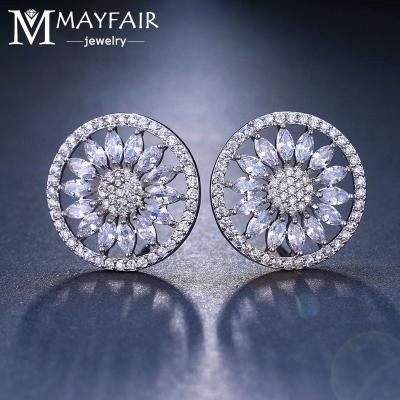 China MAYFAIR FASHIONABLE Luxury Multi Colors Zircon White Gold Earrings Stud For Women Office Youth Chic Jewelry Accessories for sale