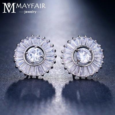 China Luxury Female Crystal Cubic Zircon Earrings Fashion Jewelry Vintage Flower Copper Stud Silvery Stud Earrings For Women for sale