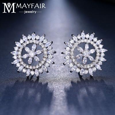 China Luxury Copper Crystal Flower Stud Zircon Earrings Fashion Temperament TRENDY Light Jewelry For Women Wedding Party Gift for sale