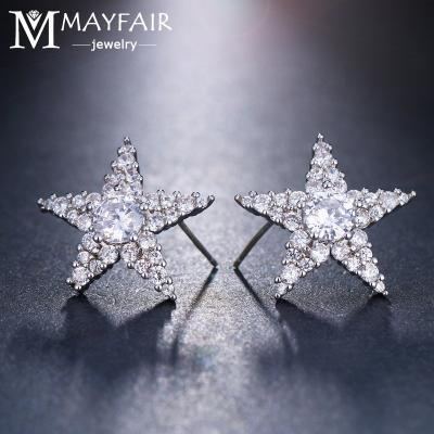 China MAYFAIR FASHIONABLE Romantic Star Cubic Zircon Stud Earrings For Women Girls Gift White Gold Plated Customizable Korean Earrings for sale