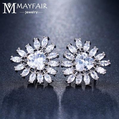 China MAYFAIR TRENDY Trendy Stud Earrings For Women Birthday Gift 18K White Rose Gold Plated Cubic Zircon Stud Earrings Heart Fashion Jewelry for sale