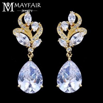 China MAYFAIR TRENDY Romantic Brass Water Drop Earrings For Women Jewelry Simple Flower Flower 18K Rose Gold Plated Luxury Earrings Cubic Zircon for sale