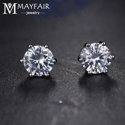 China HOT Trend White Round Shape 6 Claw Zircon Stud Earrings For Women Valentine's Day Gift Classic Zircon Stone Earrings for sale