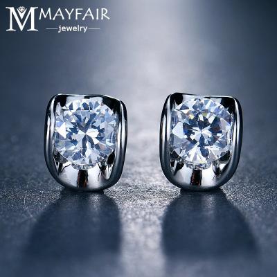 China TRENDY Classic Clear Cubic Zircon Round Earrings For Women Party Jewelry Silver Color White Gold Plated Fashion Couples Stud Earrings for sale