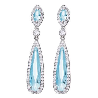 China MAYFAIR FASHIONABLE Daily Wear CZ Crystal Classic Long Water Drop Women Blue White Earrings Fashion Luxury Elegant Girls Jewelry for sale