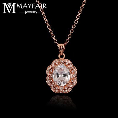 China FASHIONABLE Mayfair Fashion Contracted Design Rose Gold Flower Cubic Custom Pendant Necklace Zircon For Women Wedding Party Jewelry for sale