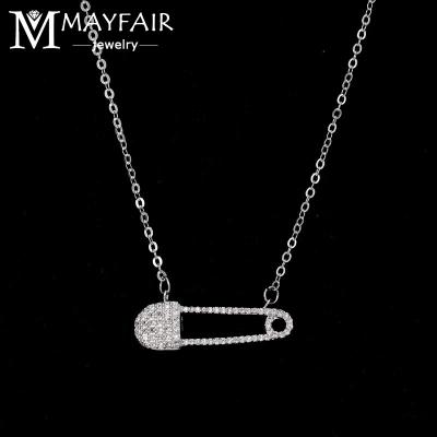 China TRENDY White18K Gold Shinny Zircon Paper Clip Necklace Luxury CZ Crystal Bling Pendant Women Jewelry Necklaces for sale