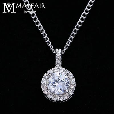 China TRENDY Personalized White Blue Red Round Shape With Zircon Charm Cubic CZ Crystal Diamond Pendant Necklace For Women for sale