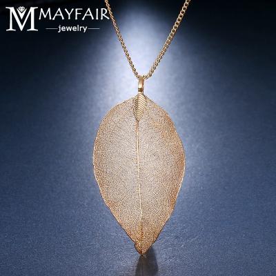 China Mayfair Necklaces Brass Long Chain Jewelry Gold Leaf Cubic Zircon Jewelry Hollow Pendant TRENDY Romantic Necklace for sale