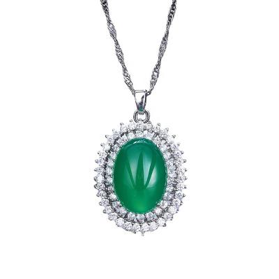 China TRENDY White Gold Plated Shinny Oval Zircon Stone Shape Crystal Necklace Pendant Green Wedding Party Gift Luxury Jewelry For Women for sale