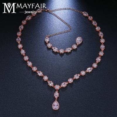 China Fashionable Mayfair Jewelry Women High Quality Elegant Wholesale Accessories Chains CZ Double Water Drop Fashion Necklace Pendant Zircon for sale