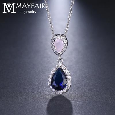 China FASHIONABLE Custom Double Drop Pendant Necklace Water Zircon Jewelry White Rose Blue Pink 18K Gold Plated Women's Shiny Crystal Necklace for sale