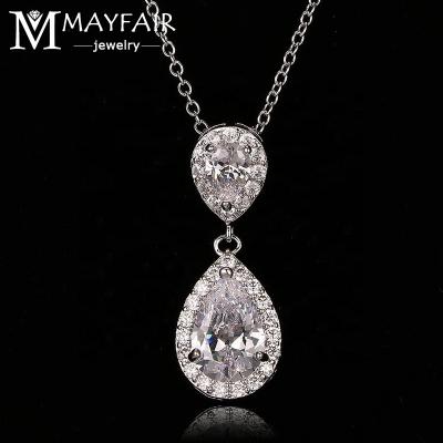 China TRENDY Double Water Drop 3 Color Crystal 3A Zircon Clavicle Chain High Quality White Gold Plated Pendant Necklace For Women Wedding for sale