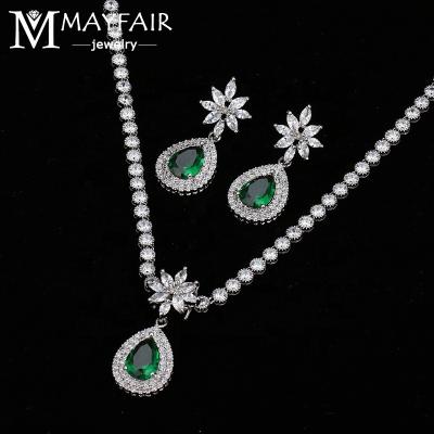 China Fashion China Wedding Gift Waterdrop Cubic Zircon Elegant Wholesale Luxury TRENDY Flower Bridal Necklace Women's Earring Jewelry Sets for sale