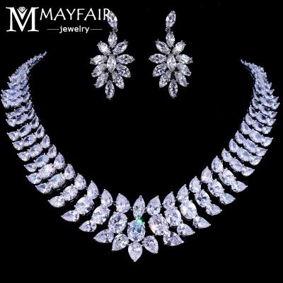 China Luxury CZ Crystal Elegant Wedding Multilayers Choker Necklace Earrings Zirconia Jewelry TRENDY Fashion Set High Quality For Girls for sale