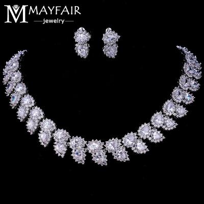 China MAYFAIR TRENDY Fashion Doule Bridal Vintage Layers Waterdrop Zircon Necklace And Earrings Wedding Jewelry Sets For Woman Luxury for sale