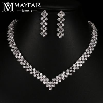 China MAYFAIR Luxury New Arrival Fashion Clear Zircon Wedding Party FASHION Round Zircon Necklace Earring Jewelry Set For Woman for sale