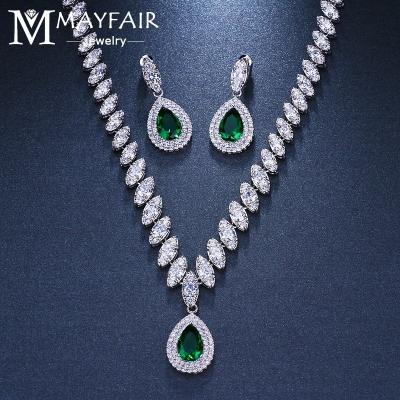 China Trendy Fashion Zircon Jewelry Sets 2022 Women Bridal Wedding Necklace Crystal Drop Earrings Banquet Marquise Cut Bling Zirconia Tennis for sale