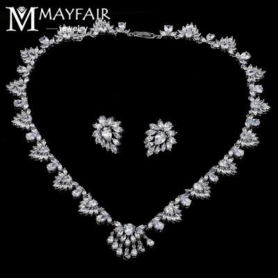 China NEW MAYFAIR FASHION Shiny Bridal Zircon Tassel Necklace And Earring Wedding Jewelry Set For Bridesmaid Women for sale