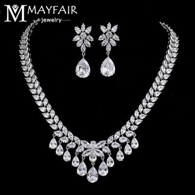 China MAYFAIR TRENDY Classic Wedding Set Jewelry Women Luxury Zircon Water Color Silver Drop Earrings Necklace Choker Fashion Sets Gift for sale