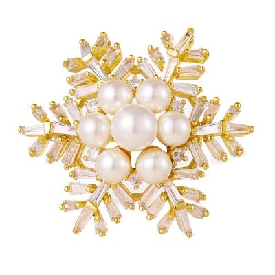 China Brand Classic Brass MAYFAIR Large Pearls and CZ Crystal Zircon Brooches Luxury Women Flower Wedding Bouquets for sale