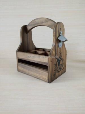 China 2015 New Handmade Personalized Rustic Wooden Fathers Six Six Gift Package Beer Carriers With Bottle Opener for sale