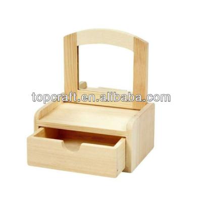 China Recyclable 12cm Wooden Craft Jewelry Storage Box Tilt Mirror Decorate / Paint Design Create for sale