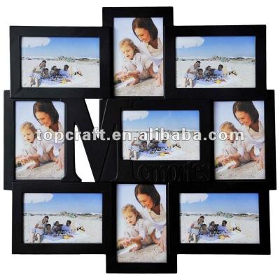 China Gifts 9 Opening Souvenirs Black Wood Wall Collage Photo Picture Frame Wall Decor for sale