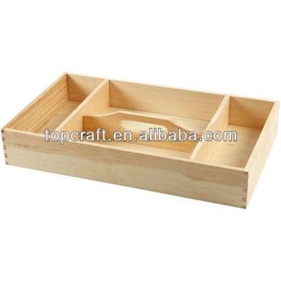 China Europe Pine Wood Garden Storage Tray For Craft Decorate Single Handle Wooden Compartments for sale