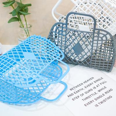 China Sustainable Newcomer Colorful Organizer Plastic Hollowed-out Storage PE Customized Kitchen Folding Folding Shopping Hand Basket for sale