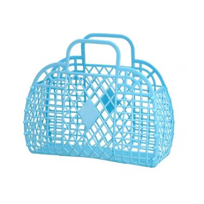 China Sustainable Newcomer Colorful Organizer Plastic Hollowed-out Storage PE Customized Kitchen Folding Folding Shopping Hand Basket for sale