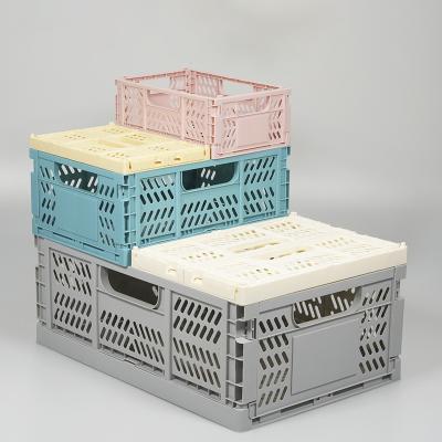 China Eco Friendly Hot Selling Plastic Fruit Shopping Basket Storage Folding Portable Folding Plastic Crate Friendly Viable Storage Material for sale