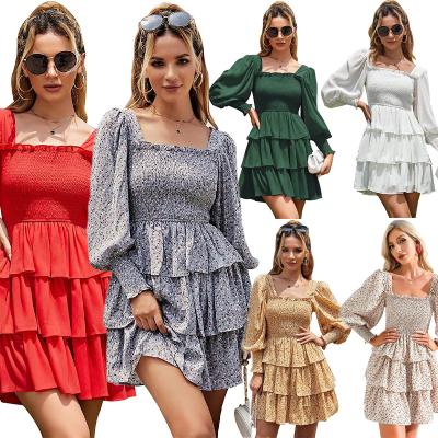 China Casual breathable chiffon long sleeve baby - doll neck ruffle summer xxl ladies waterfall young women dress for sale