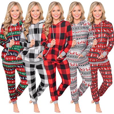 China Christmas Adult Home Two Piece Pajamas Newest Fashion Breathable Modern Printing Hoodies Sweatershirts Women Clothing And Pajamas for sale