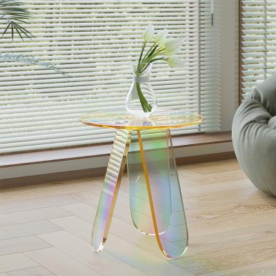 China Rainbow side table (height) table furniture decoration modern clear acrylic adjustable colorful iridescent acrylic table for sale