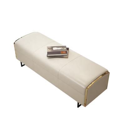 China Luxury Milanese Gray Bed Stool With Storage Function Stainless Steel Simple Modern Bed Sofa Rectangular Cloakroom Shoe Stool for sale