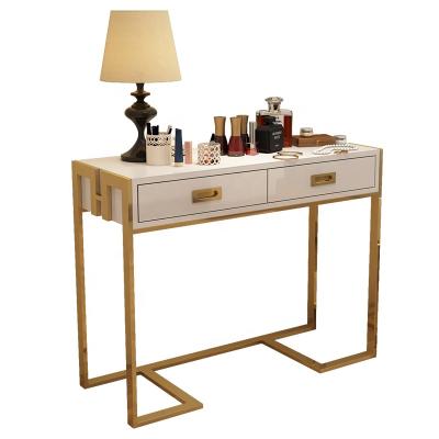 China Luxury Simple Modern Tempered Glass Panel White Dressing Table Makeup Table And Chair With Drawer Bedroom Dresser for sale