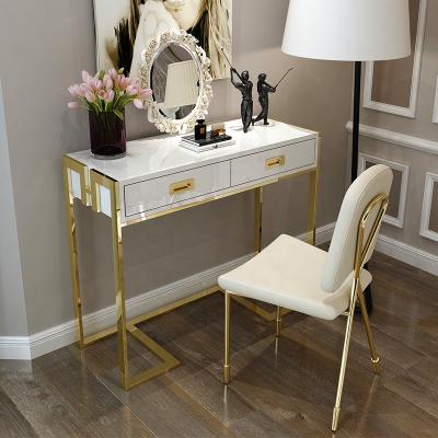 China High quality modern luxury stainless steel titanium gold light dressing table simple design tempered glass auto panel for sale