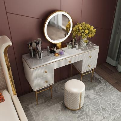 China (Other) Adjustable modern luxury simple bedroom stainless steel storage with mirror villa hotel bedroom furniture high quality dressing table for sale