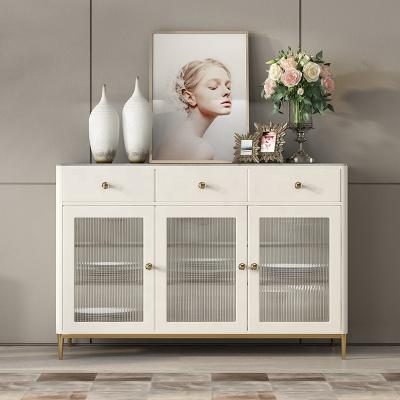 China Gray Modern Light Luxury Luxury Dining Room Furniture Stainless Steel Hotel Sideboard Storage Side Cabinet for sale