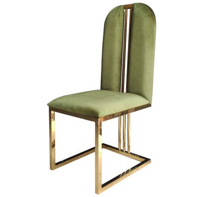 China Luxury Modern Furniture Design Light Luxury Style Dining Chair Green Stainless Steel Flannel Dining Chair for sale