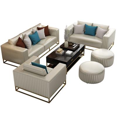 China Modern Hotel Lobby Mirrored Stainless Steel Leg Gold Modern Living Room Luxury Sectional Leather Sofa Loveseat Sofa Set for sale