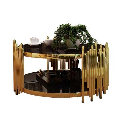 China Luxury modern light luxury coffee table living room design style high quality stainless steel glass tea table for sale