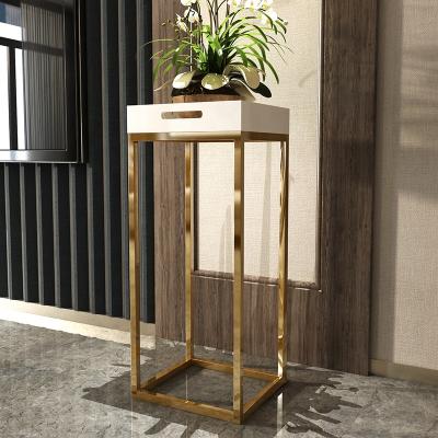 China Indoor Nordic Titanium Gold Style Stainless Steel Luxury Gold Style Living Room Flower Pot Stand Flower Stand Floor-Standing Table for sale