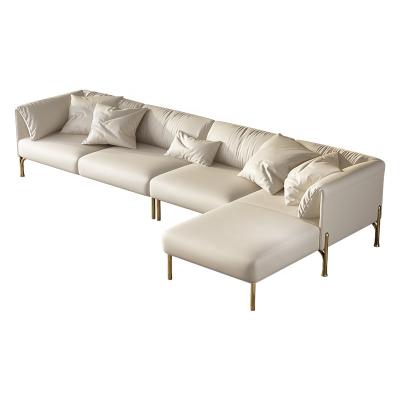 China Comfortable modern light luxury living room furniture stainless steel artificial leather corner elastic sofa high sofa for sale