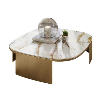 China Stainless Steel Modern Luxury Gold Coffee Table Living Room Furniture Rock Panel Size Titanium Side Multiple Matching Furniture for sale