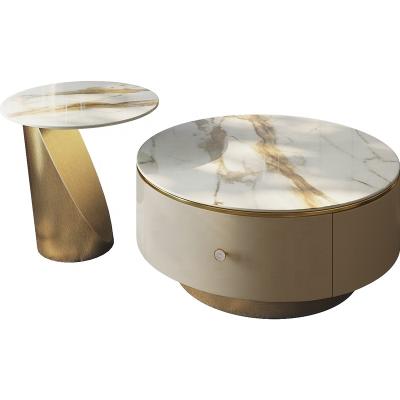 China High quality light luxury modern light luxury rock style design living room coffee table combination gold titanium tea table for sale